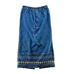 VTG Denim & Co Embroidered Denim Skirt Women’s M Midi Boho Southwest Hong Kong